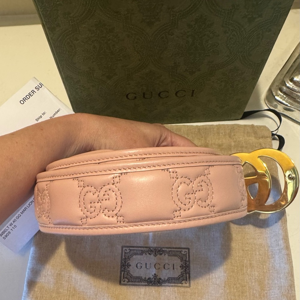 Gucci Light Pink Leather Belt with Gold Double G Buckle 110 - Picture 3 of 5